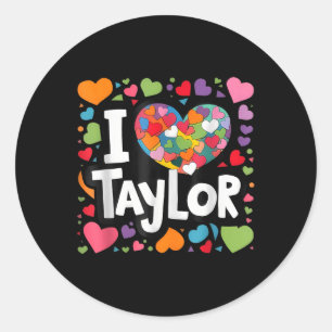 Farbiges Herz, mein Name ist Taylor Vorname Runder Aufkleber