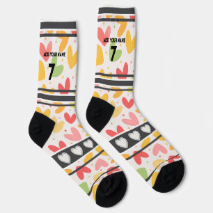 Farbiges Herz- Name Nummer Socken
