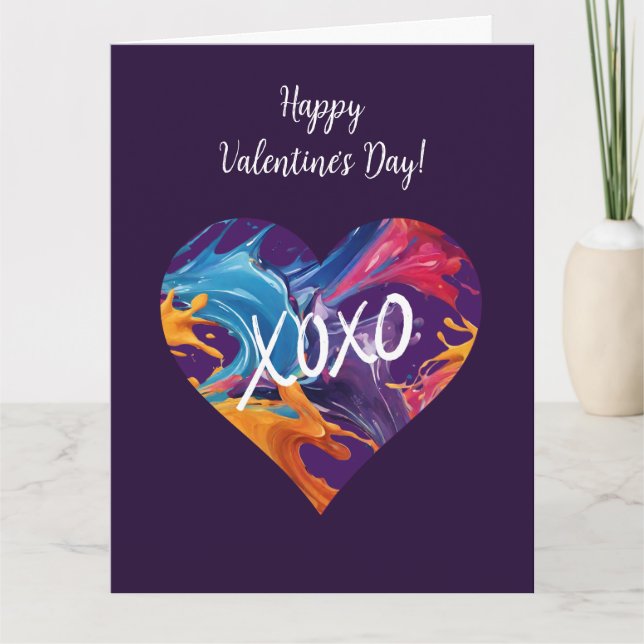 Farbiges Herz XOXO-Lila- Karte (Vorderseite)