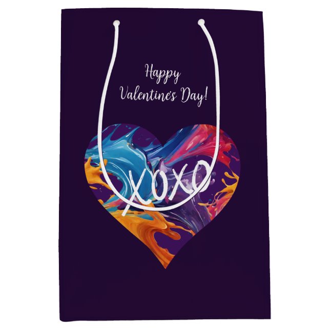 Farbiges Herz XOXO-Lila- Mittlere Geschenktüte (Vorderseite)