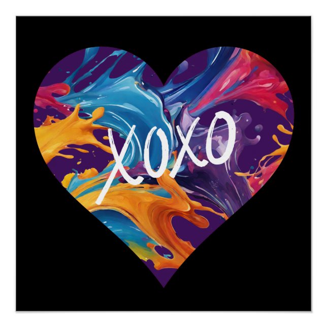 Farbiges Herz XOXO-schwarz-blau Poster (Vorderseite)