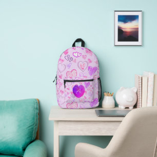 Farbiges Herzmuster Anfangsbuchstabe Monogramm Bedruckter Rucksack