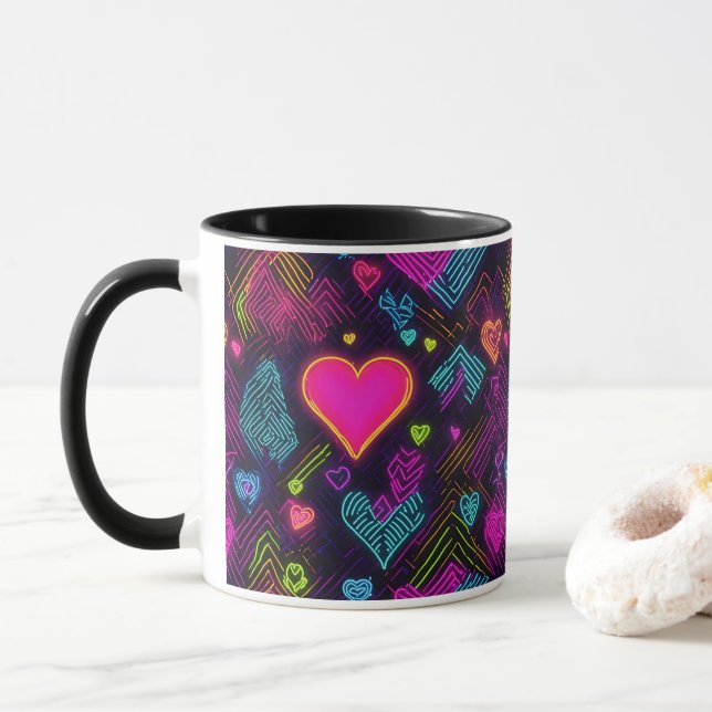 Farbiges Herzmuster Tasse (Mit Donut)