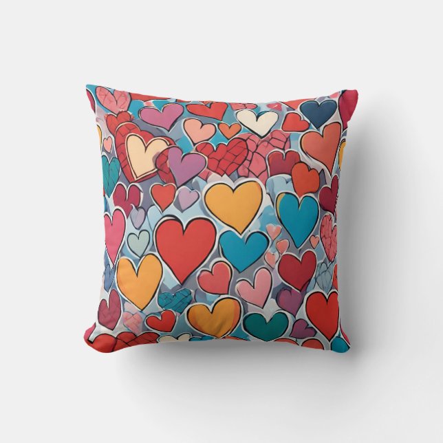Farbiges Herzmuster Throw Kissen (Vorderseite)