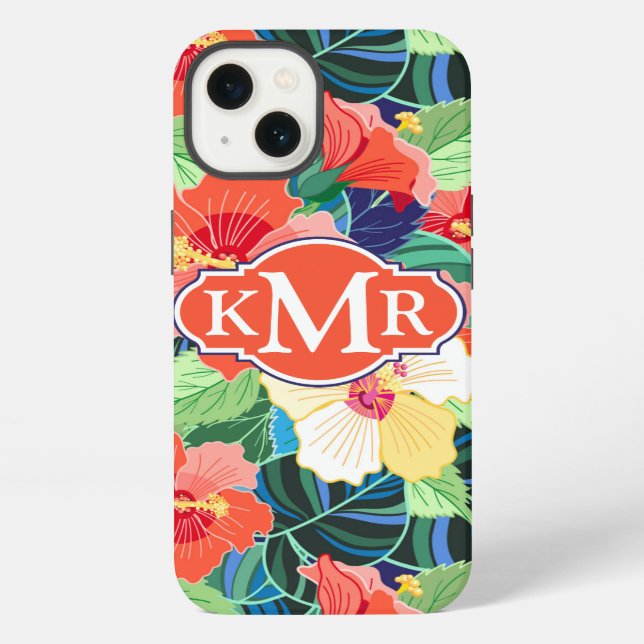 Farbiges Hibiskus| Monogramm iPhone Hülle (Rückseite)