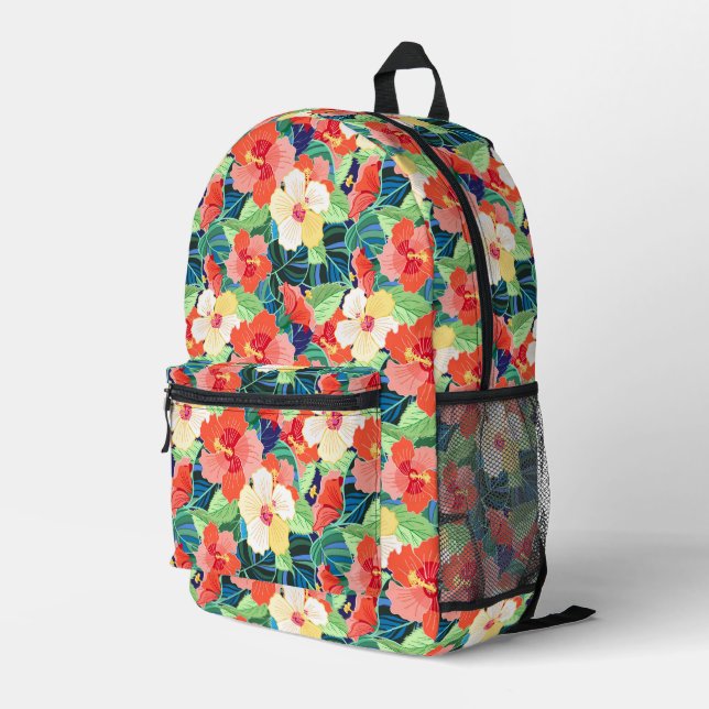 Farbiges Hibiskus Muster Bedruckter Rucksack (Rückseitige Ecke Rechts)