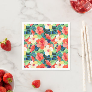 Farbiges Hibiskus Muster Serviette