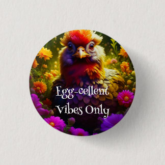 Farbiges Huhn im Blumengarten Button