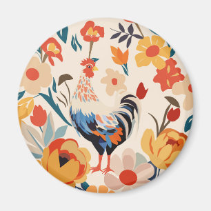 Farbiges Huhn im Blumengarten Magnet