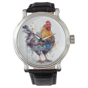 Farbiges Huhn in Aquarellfarben Armbanduhr