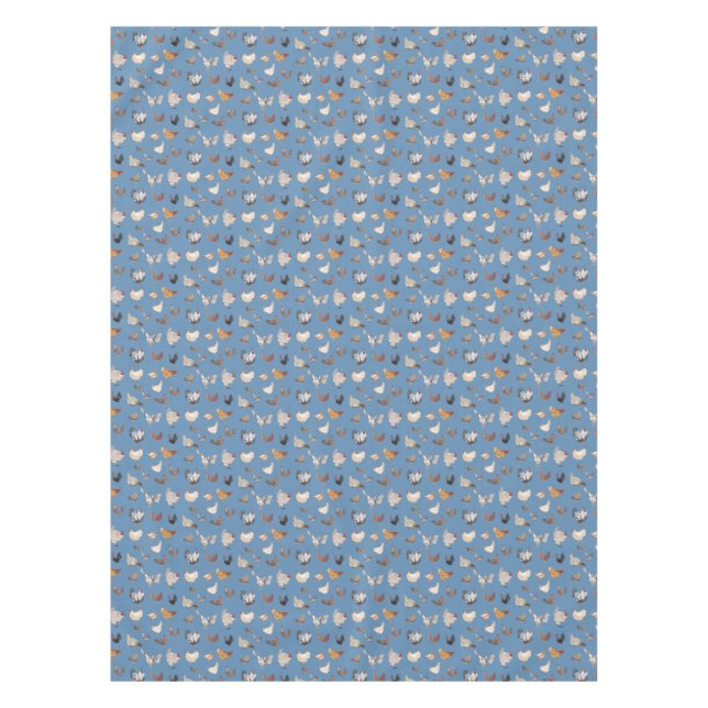 Farbiges Hühnermuster Denim Blue Tischdecke (Vorderseite)