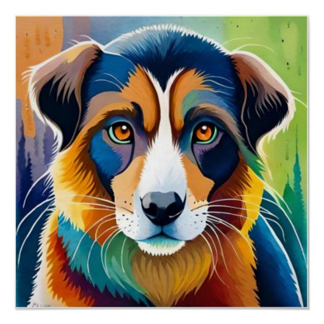 Farbiges Hundegesicht nah Poster (Vorderseite)