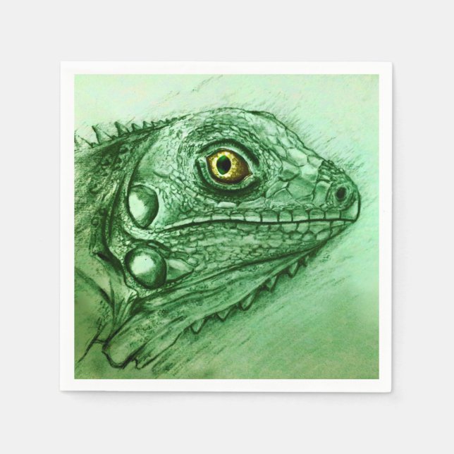 Farbiges illustriertes Set von Servietten - Iguana (Vorderseite)