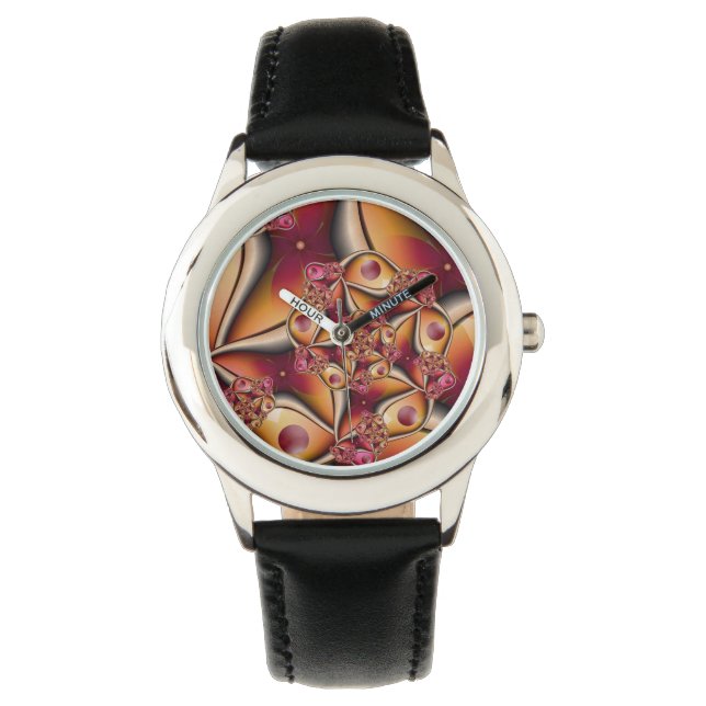 Farbiges Joy Abstrakt Red Orange Fantasy Fraktal Armbanduhr (Vorderseite)