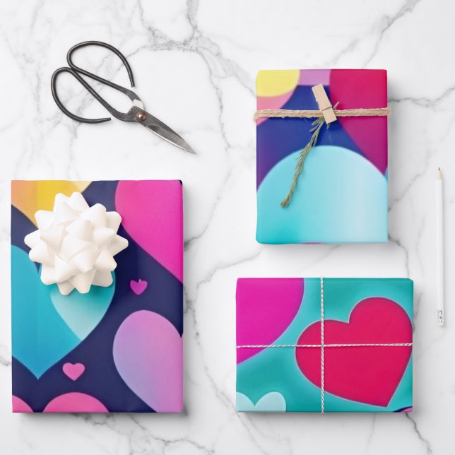 Farbiges Karton, flaches Set von 3 Geschenkpapier Set (Vorderseite)