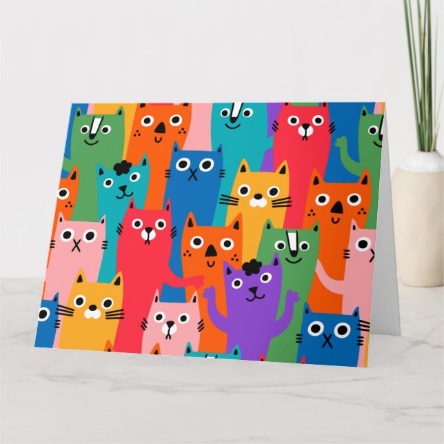 Farbiges Katzen Muster Dankeskarte (Vorderseite)
