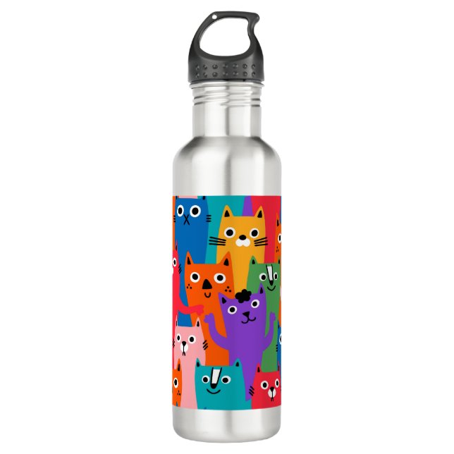 Farbiges Katzen Muster Edelstahlflasche (Vorderseite)