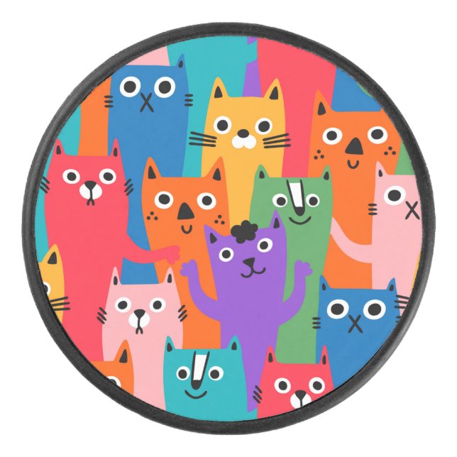 Farbiges Katzen Muster Eishockey Puck (Vorderseite)