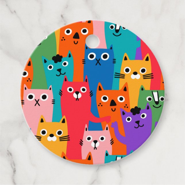 Farbiges Katzen Muster Geschenkanhänger (Vorderseite)