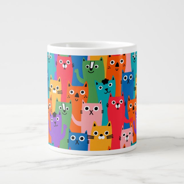 Farbiges Katzen-Muster Jumbo-Tasse (Vorderseite)
