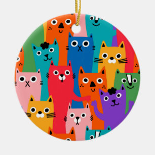 Farbiges Katzen Muster Keramik Ornament
