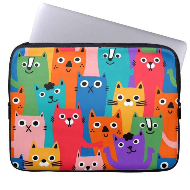Farbiges Katzen Muster Laptopschutzhülle (Vorderseite)