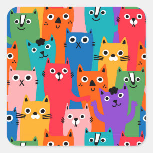 Farbiges Katzen Muster Quadratischer Aufkleber