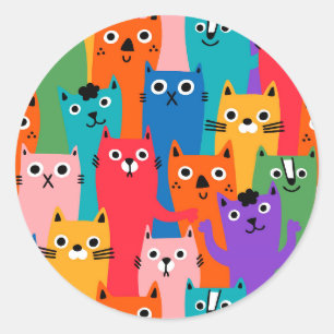 Farbiges Katzen Muster Runder Aufkleber