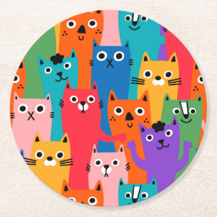 Farbiges Katzen Muster Runder Pappuntersetzer