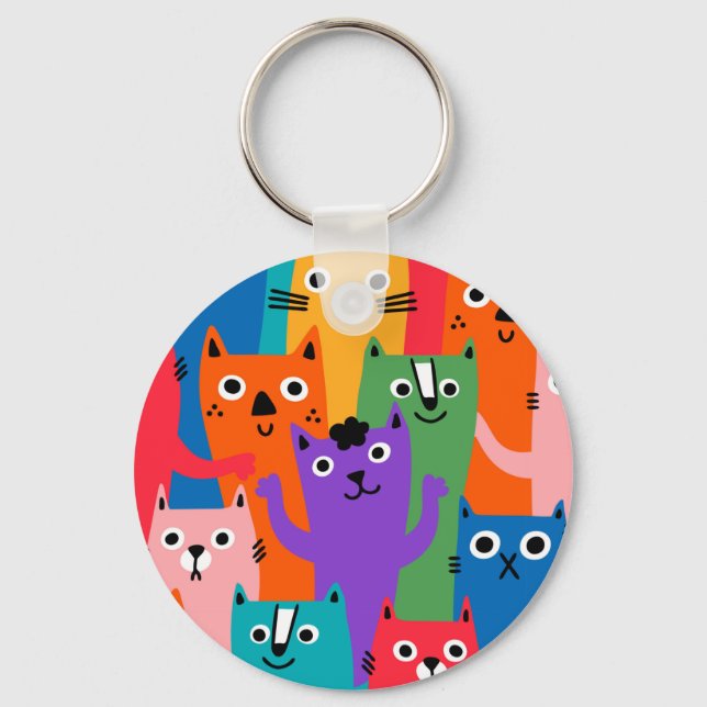 Farbiges Katzen Muster Schlüsselanhänger (Vorderseite)