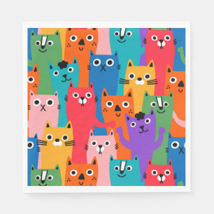 Farbiges Katzen Muster Serviette