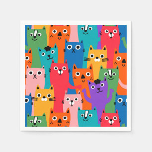 Farbiges Katzen Muster Serviette