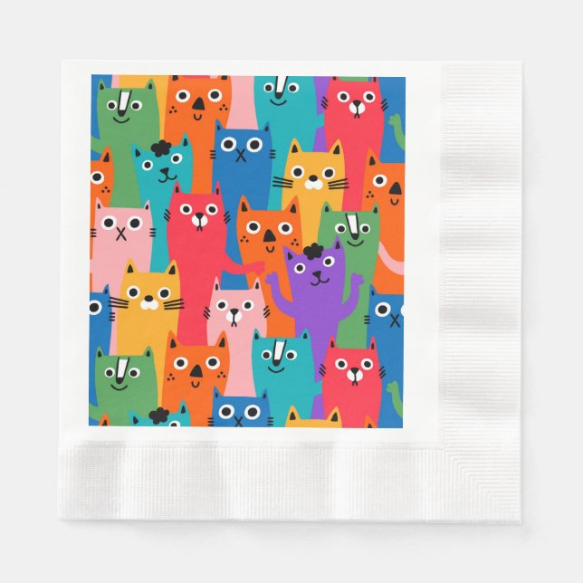Farbiges Katzen Muster Serviette (Vorderseite)