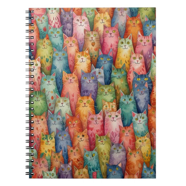 Farbiges Katzen-Notebook - Whimsical Feline Design Notizblock (Vorderseite)