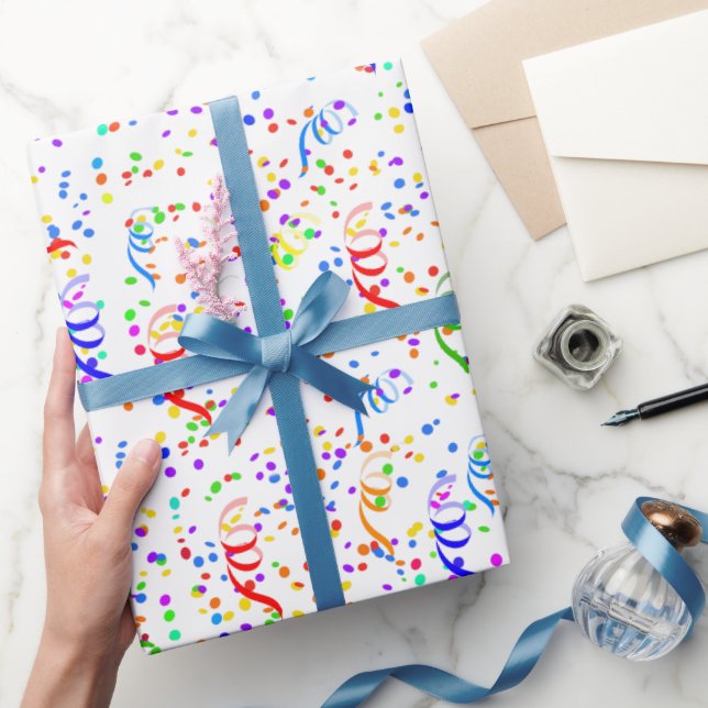 Farbiges Konfetti- und Streamer-Muster Geschenkpapier (Schenken)