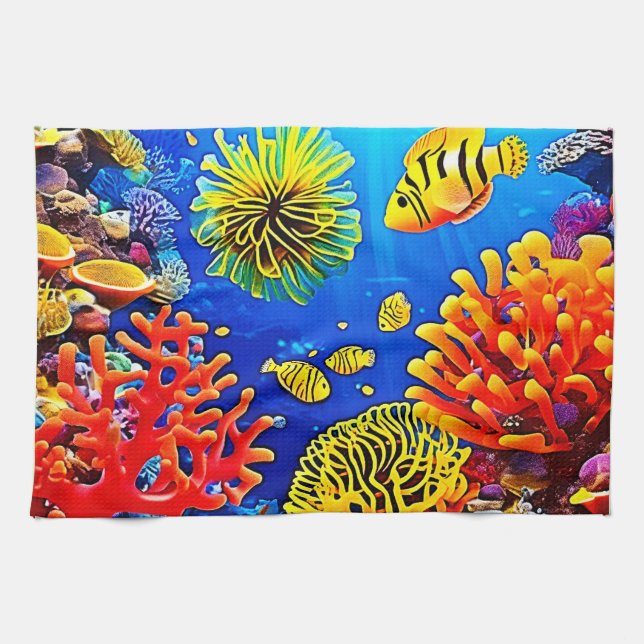 Farbiges Korallenriff-Design Geschirrtuch (Horizontal)