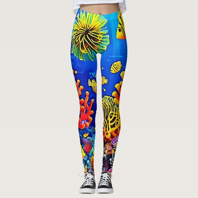 Farbiges Korallenriff-Design Leggings (Vorderseite)