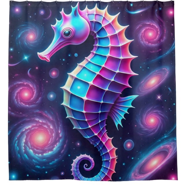 Farbiges kosmisches Seepferd Duschvorhang (Vorderseite)
