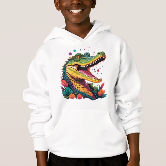Farbiges Krokodil-Portrait Hoodie (Vorderseite)