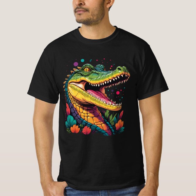 Farbiges Krokodil-Portrait T-Shirt (Vorderseite)