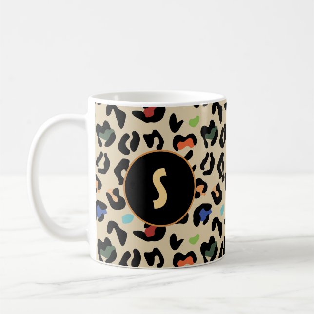Farbiges Leopardenmuster mit Monogramm  Kaffeetasse (Links)