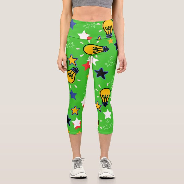 Farbiges Lichtmuster Grüner Hintergrund niedlich Capri Leggings (Vorderseite)