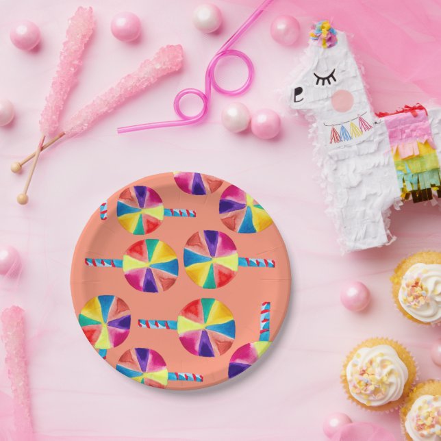 Farbiges Lollipopmuster Pappteller (Party)