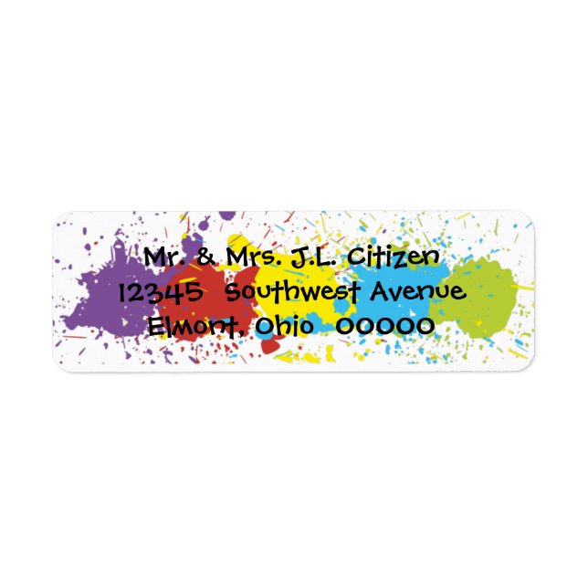 Farbiges, lustiges Paint Splash Rücksendelabel (Vorne)