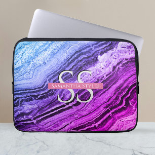 Farbiges Marmor-Monogramm & Name Laptopschutzhülle