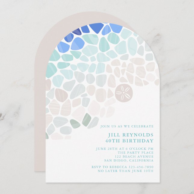 Farbiges Meerglas Einladung (Vorne/Hinten)