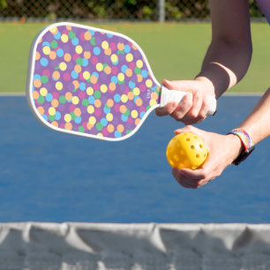 Farbiges mehrfarbiges Polka-Dots-Muster auf Lila Pickleball Schläger