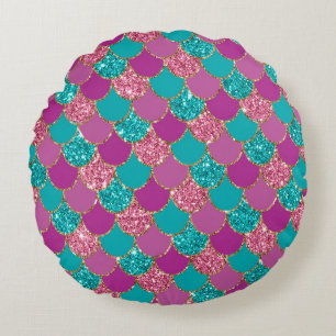 Farbiges Mermaid-Glitzer-Design Rundes Kissen