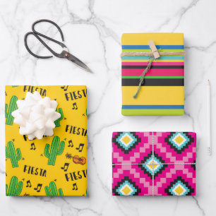 Farbiges mexikanisches Fiesta-Muster Geschenkpapier Set