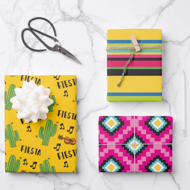 Farbiges mexikanisches Fiesta-Muster Geschenkpapier Set (Vorderseite)